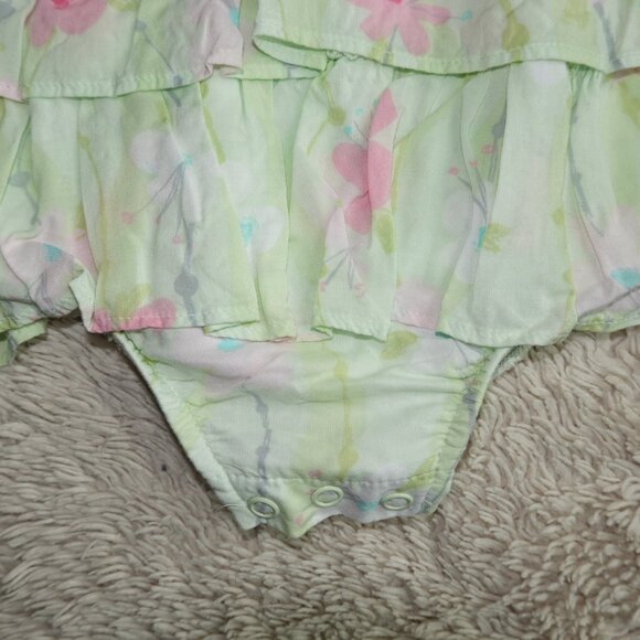 Baby Girl Size 6-9 Months FAO Pastel Green Floral Ruffle Summer Romper, Like New - Picture 8 of 10